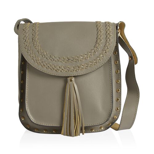 100% Genuine Leather Grey Colour Crossbody Bag with Shoulder Strap - 2493927 - TJC