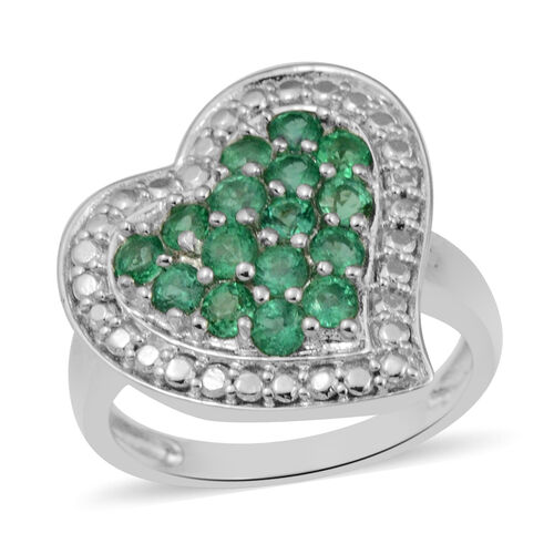 1.02 Ct AAA Kagem Zambian Emerald Heart Cluster Ring in Rhodium Plated ...