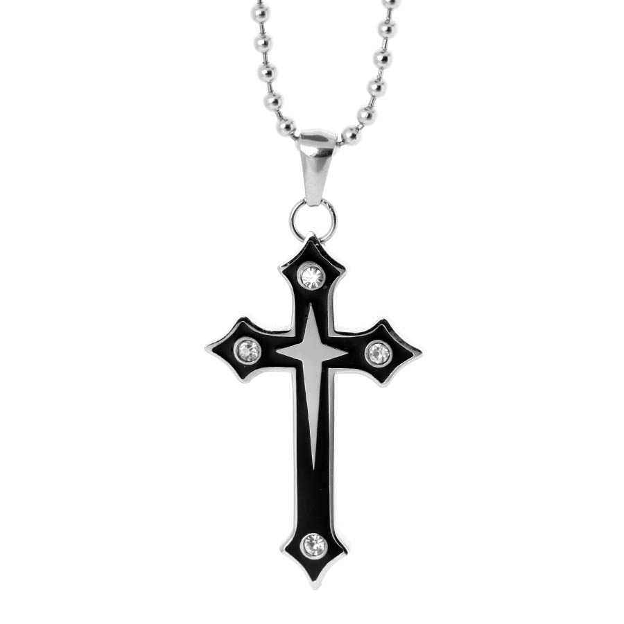 AAA Simulated Diamond (Rnd) Cross Pendant With Chain in Stainless Steel ...