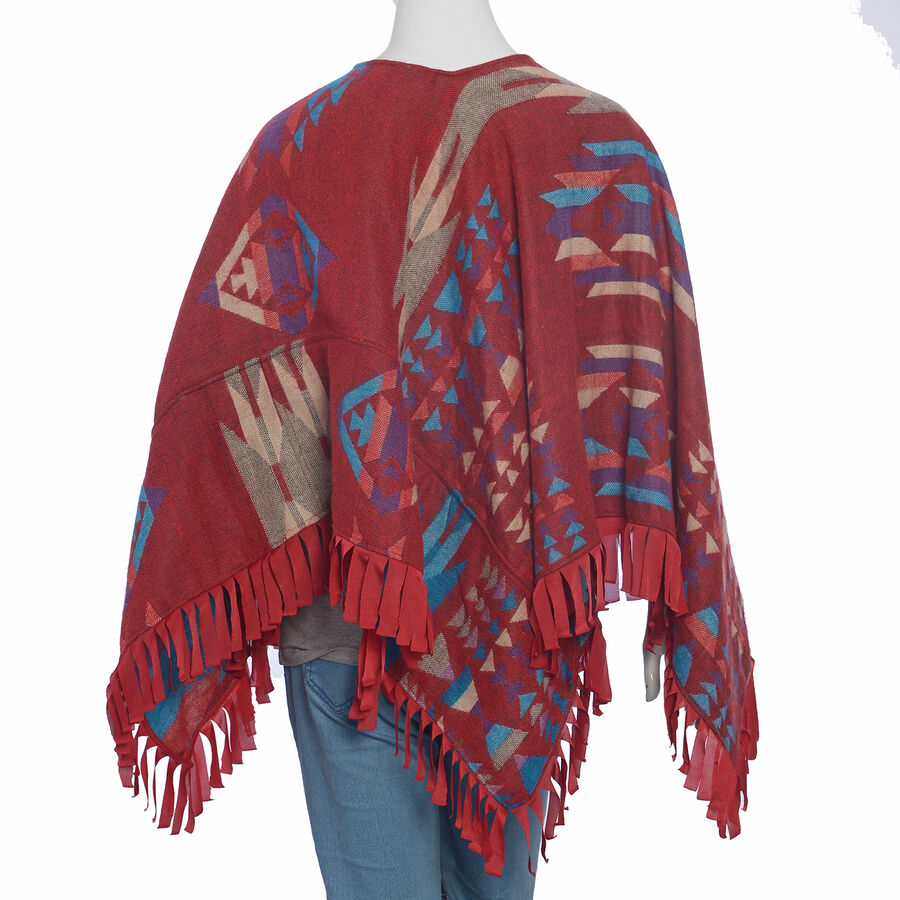 Hand Embroidered Adda Work Red and Multi Colour Poncho Size 79x57 cm ...