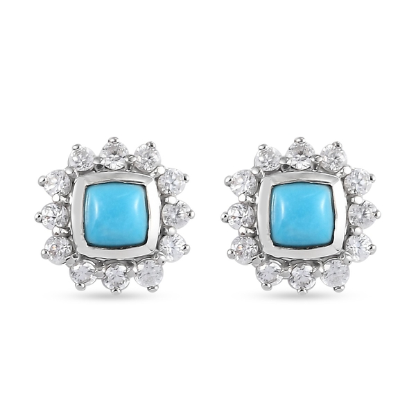 1.86 Ct. Sleeping Beauty Turquoise and Zircon Halo Earrings in Platinum ...