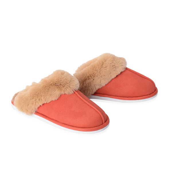 Super Soft Suede Faux Fur Slippers in Orange Colour - 3417881 - TJC