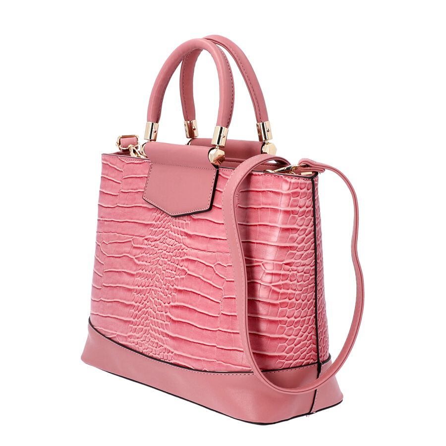 Pink Croc Embossed Tote Bag with Adjustable Shoulder Strap (Size 34x12x25 Cm) - 3585233 - TJC