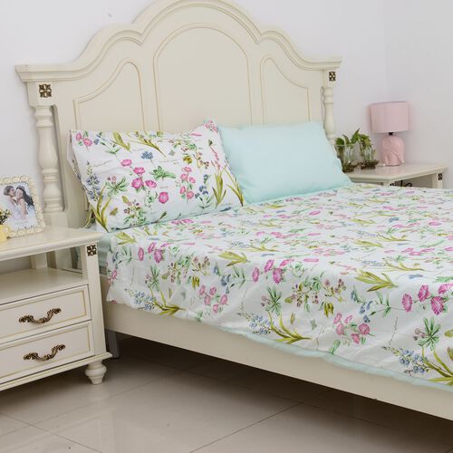 4 Pieces Set Multi Colour Flower Pattern Duvet Cover Fitted Sheet