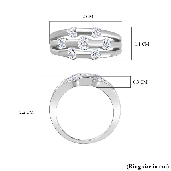 Moissanite Bubble Ring in Platinum Overlay Sterling Silver 1.02 Ct, Silver Wt. 5.19 Gms