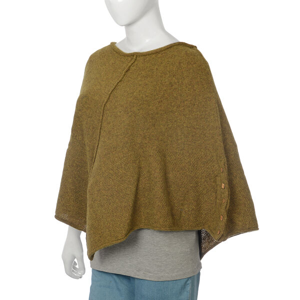 80% Wool Olive Green Colour Poncho - 3272770 - TJC