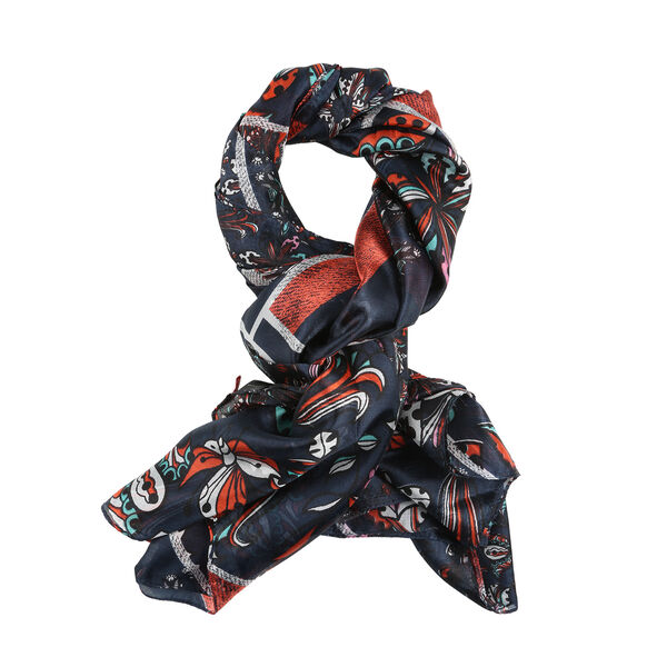 LA MAREY Pure 100% Mulberry Silk Floral Pattern Scarf - Black, Red and ...