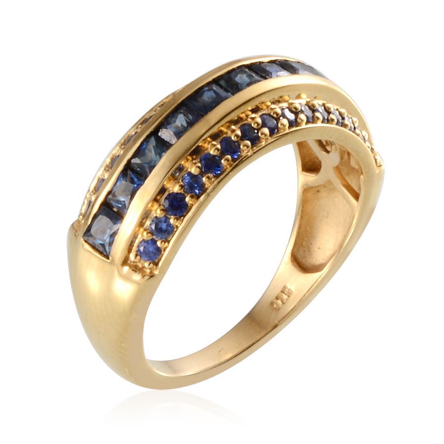 Kanchanaburi Blue Sapphire (Sqr) Ring in 14K Gold Overlay Sterling ...