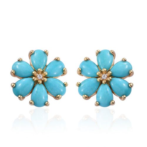 Sleeping Beauty Turquoise 4.50 Ct Gold Overlay Silver Floral Stud ...
