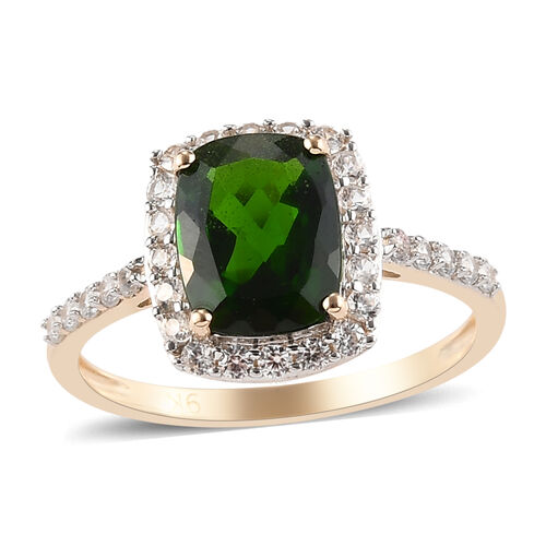 2.83 Ct. Russian Diopside and Natural Cambodian Zircon Halo Ring in 9K ...