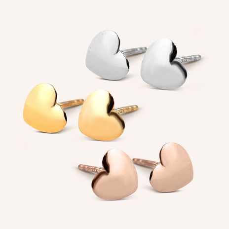 Heart Stud Earrings (with Push Back) in Sterling Silver with 18K Vermeil Yellow Gold Plating, Platin