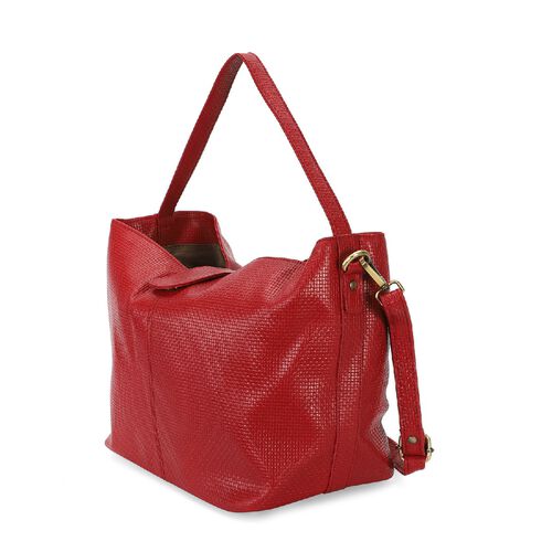 100% Genuine Leather Hobo Shoulder Bag with Detachable Strap in Red ...