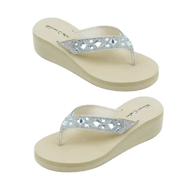 Thomas Calvi Wedge Heel Summer Sandals in Cream Colour - M6298459 - TJC