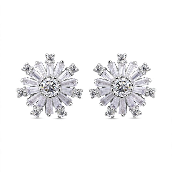 ELANZA Simulated Diamond Starburst Earrings (with Push Back) in Rhodium ...