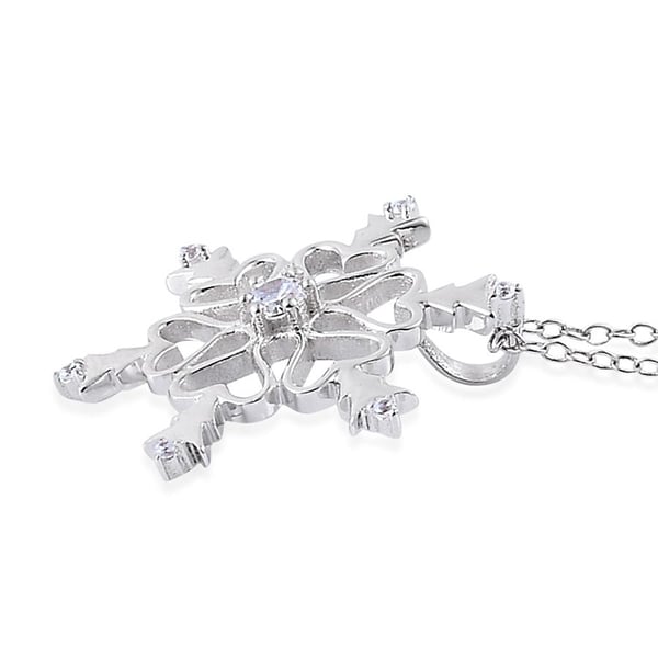 AAA Simulated White Diamond Snowflake Pendant With Chain in Platinum Overlay Sterling Silver