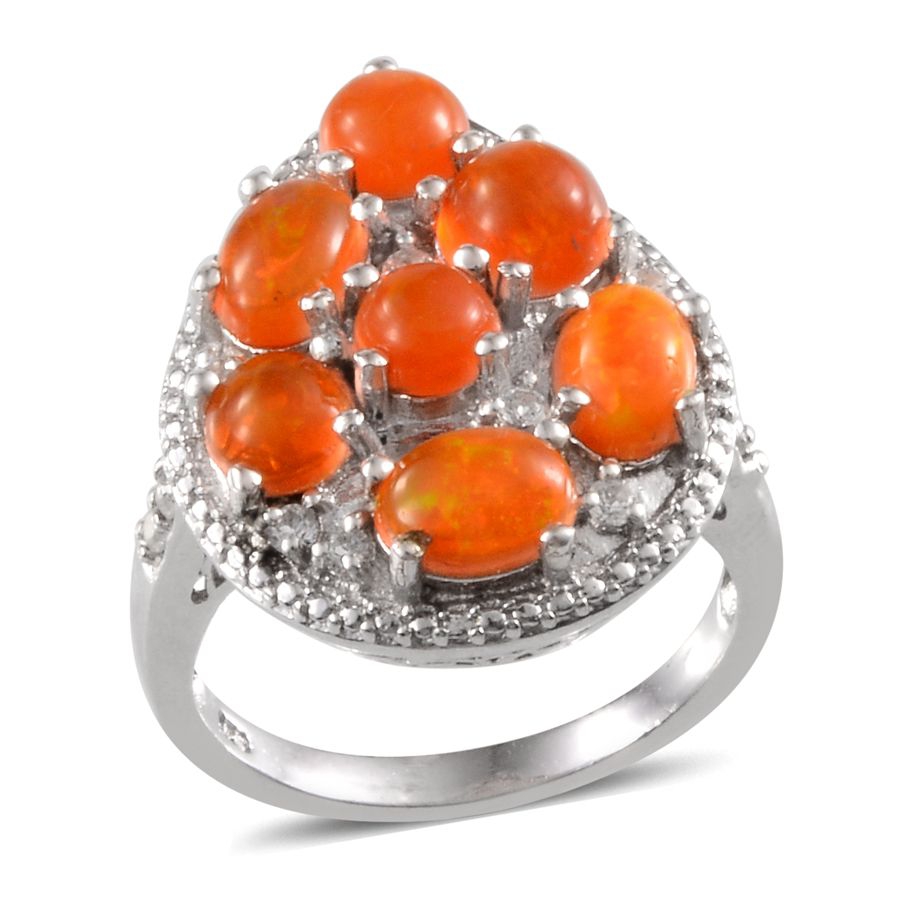 Orange Ethiopian Opal (Rnd 0.50 Ct), White Topaz Ring in Platinum ...