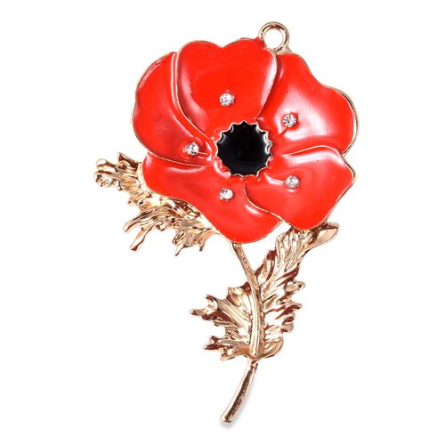 White Austrian Crystal Enamelled Poppy 2 in 1 Brooch and Pendant with ...