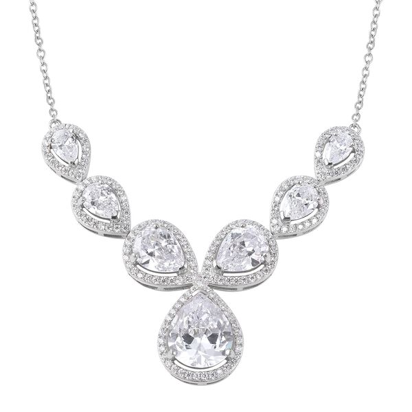 ELANZA Simulated Diamond Collar Necklace in Rhodium Plated Sterling ...