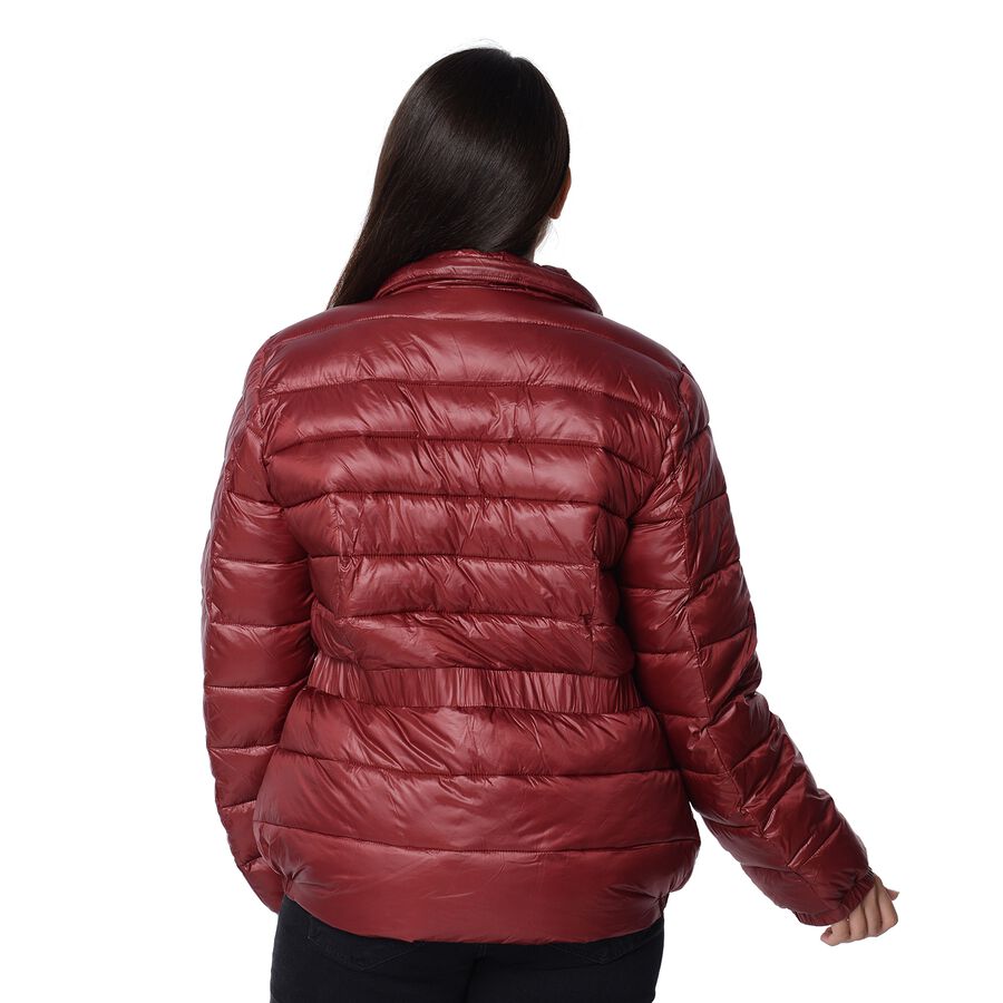 Wine Colour Women Short Puffer Jacket with Two Pockets - M3435713 - TJC