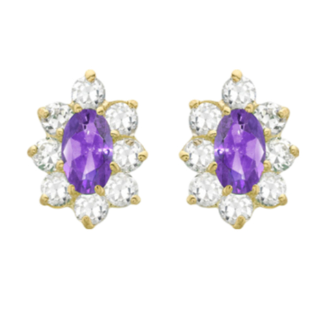 9K Yellow Gold  A   Purple Cubic Zirconia ,  White Cubic Zirconia  Earring 1.82 ct,  Gold Wt. 0.93 G