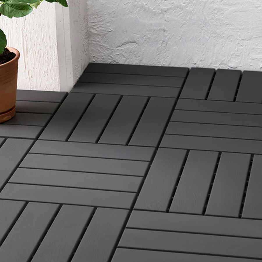 Set of 11 Outdoor and Terrace Decking Plastic Tiles in Black 3787954