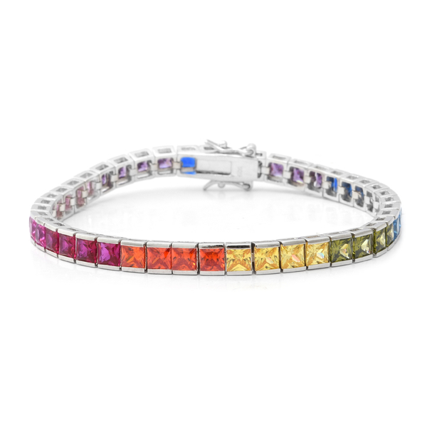 ELANZA Simulated Rainbow Sapphire Tennis Bracelet 7.25 Inch in Rhodium ...