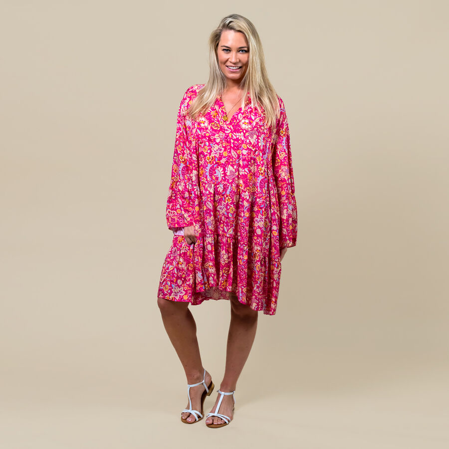 TAMSY Paisley Print Smock Dress, One Size (Fits 8- 20) - Pink - 6346448 ...