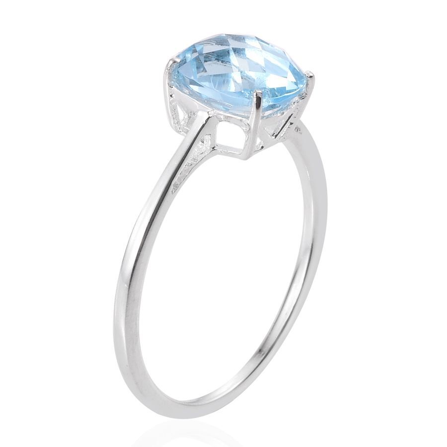 Sky Blue Topaz (Cush) Solitaire Ring in Sterling Silver 2.750 Ct ...