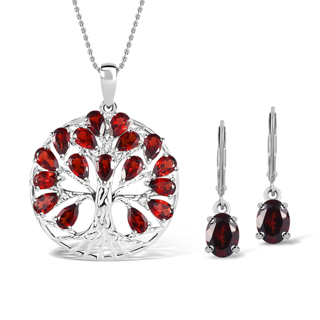 Red Garnet Sterling Silver Tree of Life Pendant With Chain (Size 20) 4.84 Ct, Silver Wt 6.25 GM and 