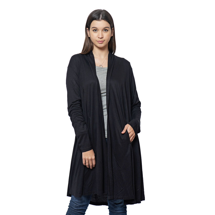 Duster Cardigan with Long Sleeves and Side Pockets in Black - M3476078 ...