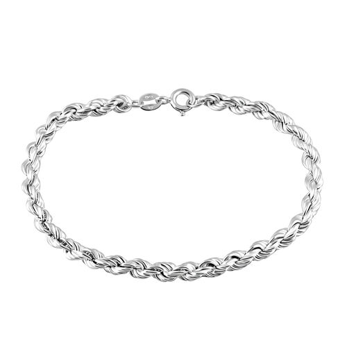 Rope Chain Bracelet in Platinum Plated 925 Sterling Silver 7 Inch ...