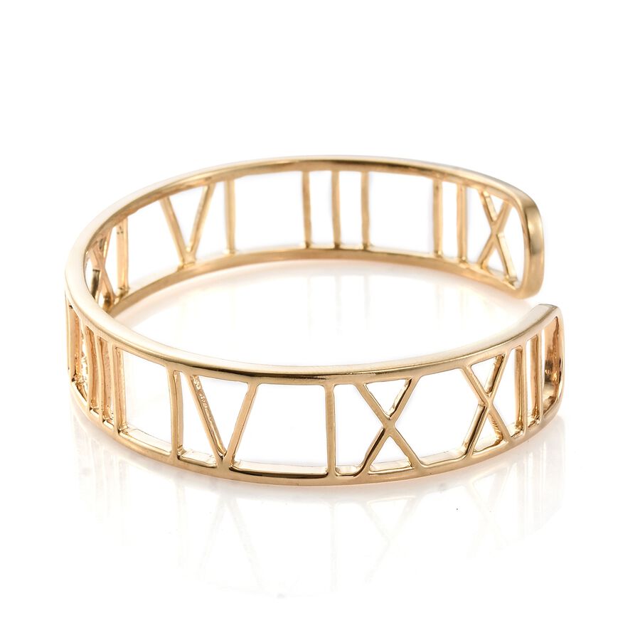 14K Gold Overlay Sterling Silver Roman Number Inspired Cuff Bangle ...