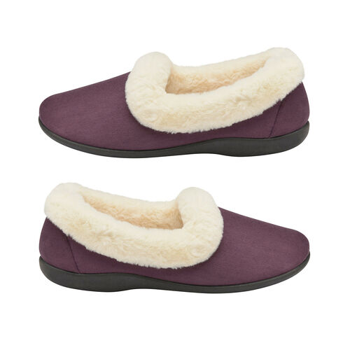 Dunlop Sandie Ladies Fleece Lined Collared Full Slippers in Purple ...