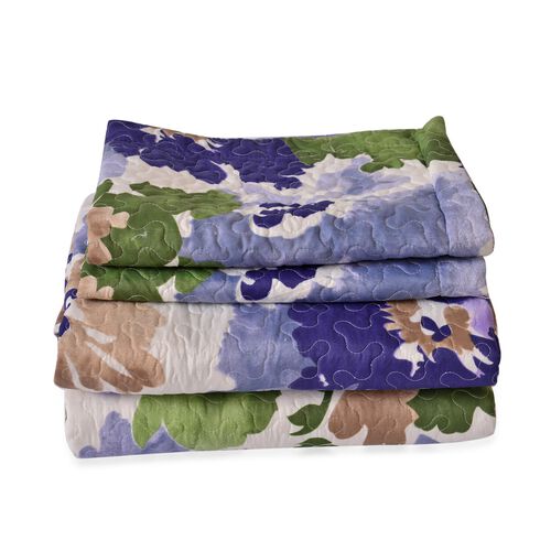 Blue, Green and Multi Colour Floral Pattern Microfiber ...
