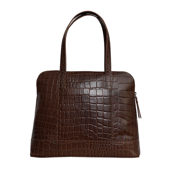 Assots London EVA 100% Genuine Leather Croc Embossed Handbag - Dark Tan ...