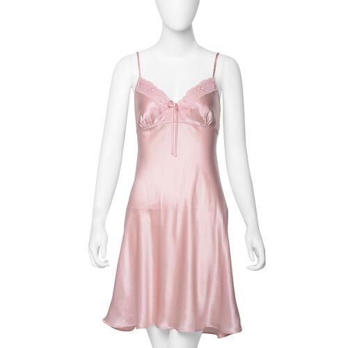 100% Mulberry Silk Chemise with Lace in Powder Pink Colour - 3391545 - TJC