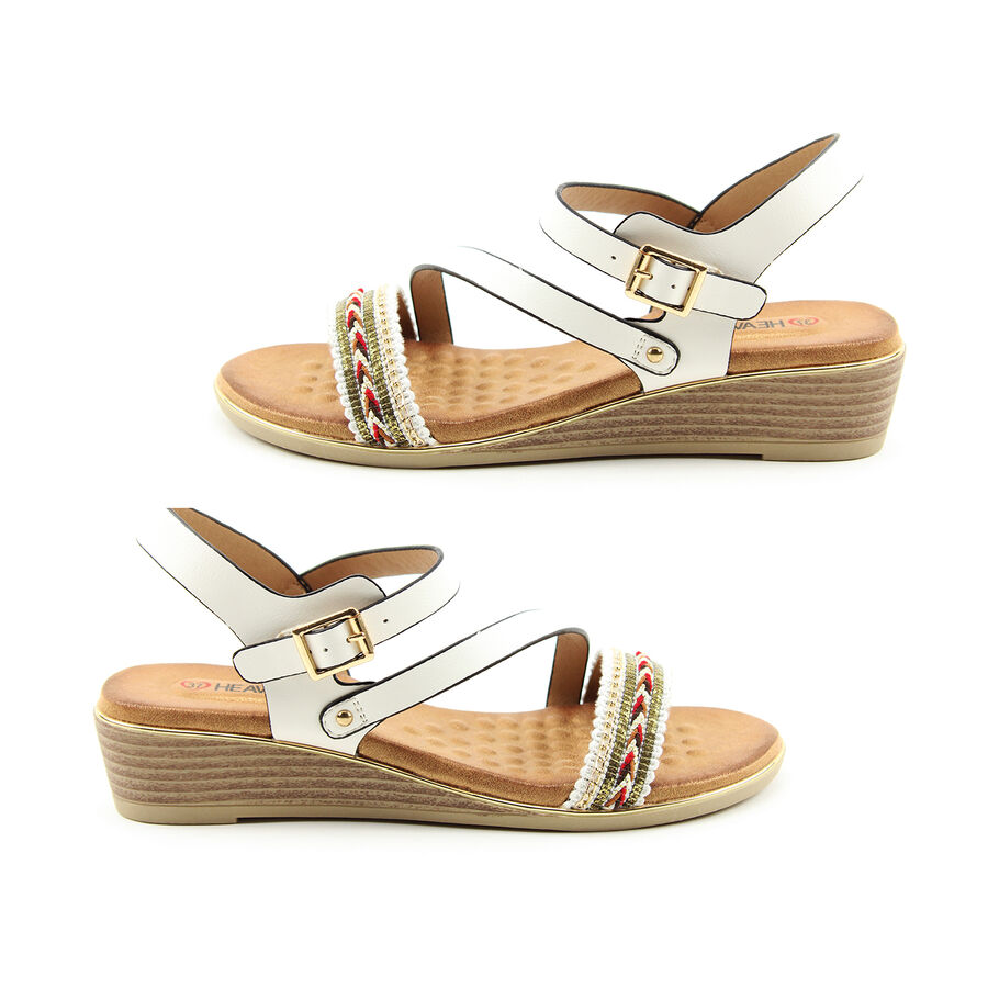 Heavenly Feet Garnet White Ladies Wedge Sandals - M6072883 - TJC