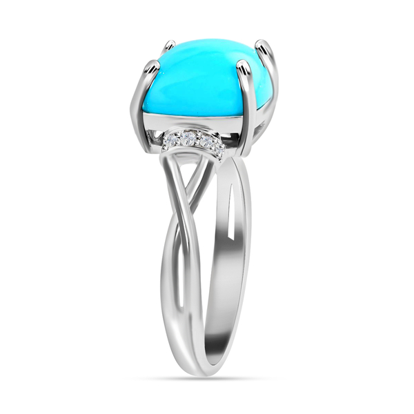 14K White Gold  AAA Sleeping Beauty Turquoise and Diamond Ring 3.20 Ct.