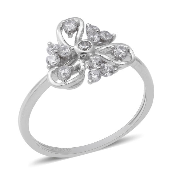 ELANZA Simulated Diamond Ring in Rhodium Overlay Sterling Silver ...