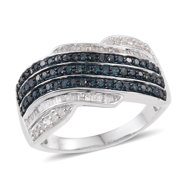 1 Carat Blue Diamond and White Diamond Criss Cross Ring in Platinum ...